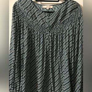 LOFT Green and White Leaf Print Shirt